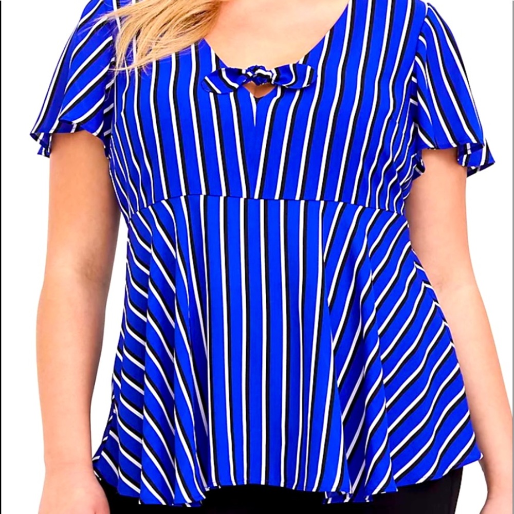 NEW! Torrid Blue Stripe Georgette Bow Blouse